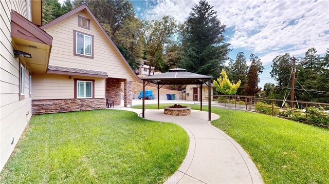 919 Venus Way, Crestline, CA 92325 - view of yard with fence, a fire pit, and a gazebo
