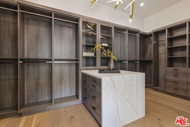 spacious closet with light hardwood / wood-style flooring