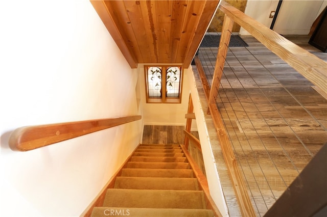 1154 Yukon Dr, Lake Arrowhead, CA 92352 - staircase featuring wood ceiling and wood finished floors