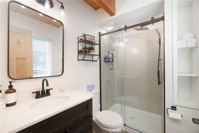 1154 Yukon Dr, Lake Arrowhead, CA 92352 - full bath featuring a shower stall, toilet, vanity, and a baseboard radiator