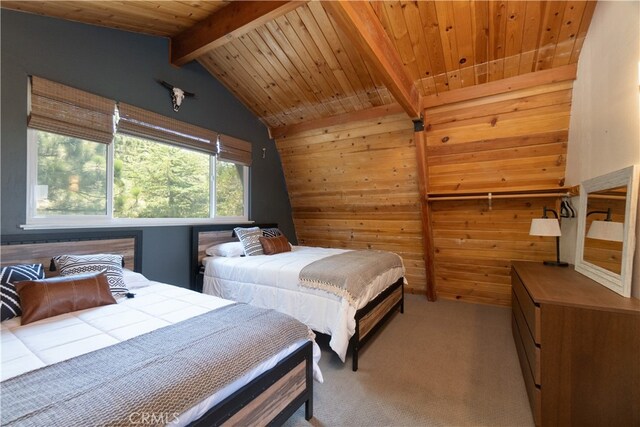 1154 Yukon Dr, Lake Arrowhead, CA 92352 - bedroom featuring carpet, wood ceiling, and wood walls