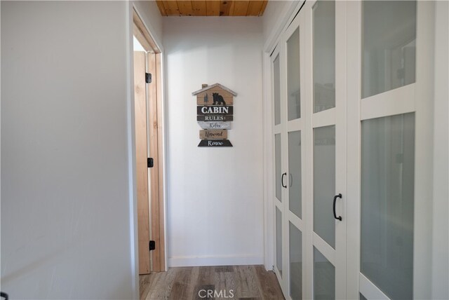 1154 Yukon Dr, Lake Arrowhead, CA 92352 - corridor with wood finished floors and wooden ceiling