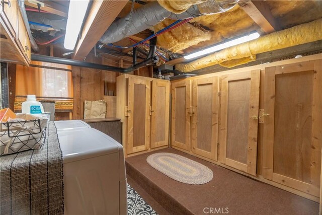 1154 Yukon Dr, Lake Arrowhead, CA 92352 - unfinished basement with washing machine and dryer and carpet
