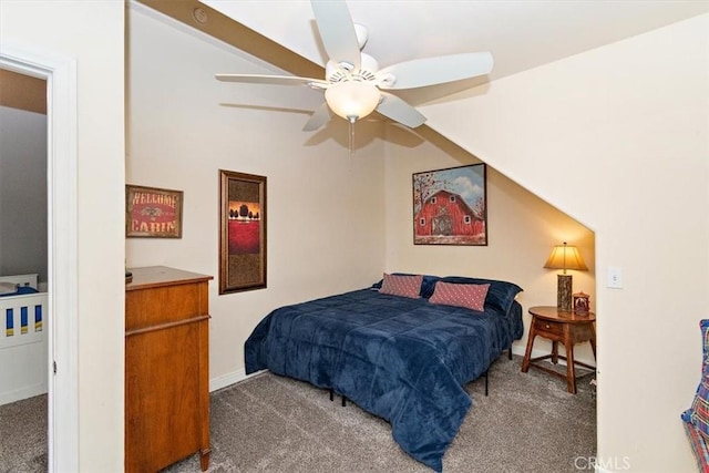 bedroom with ceiling fan and carpet