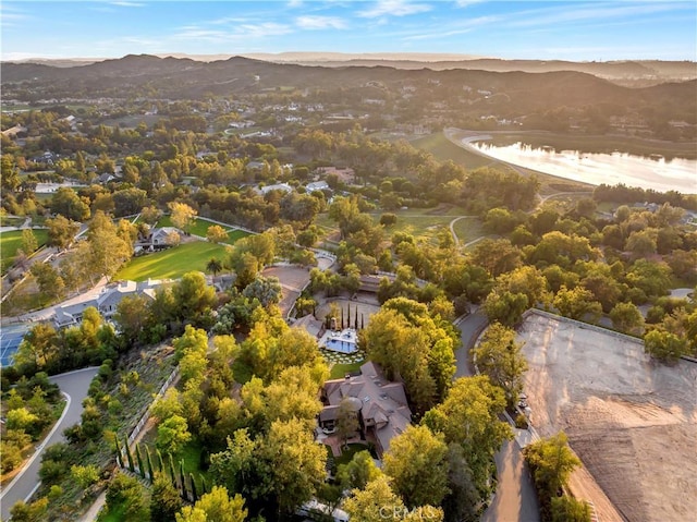 birds eye view of property featuring a mountain view