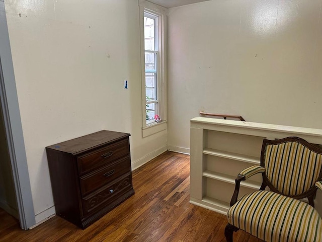 sitting room with dark wood-type flooring