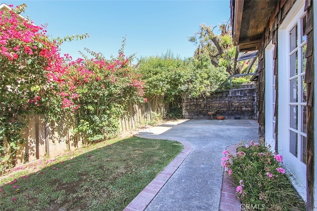 view of yard featuring a fenced backyard and a patio area