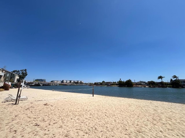 view of water feature with a view of the beach