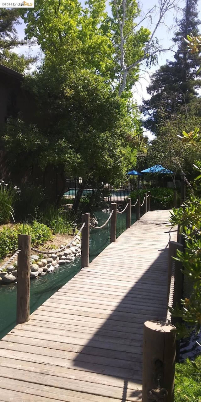 dock area with a water view