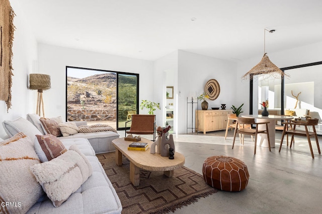 living room with concrete floors