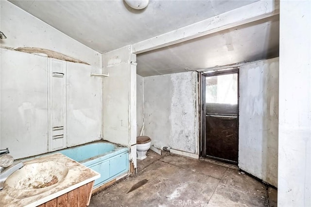 full bath featuring bathtub / shower combination, toilet, and vanity