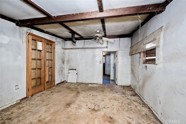 basement featuring ceiling fan