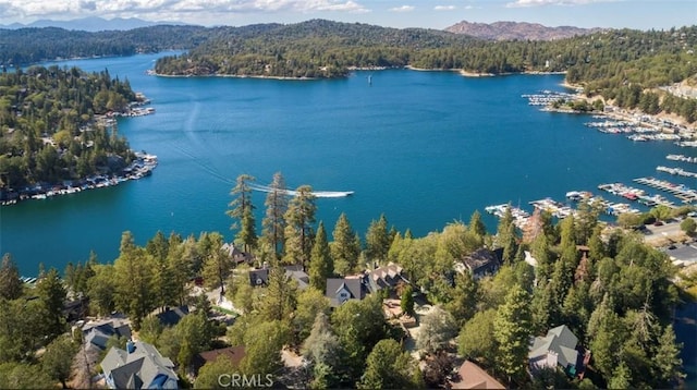 514 Emerald Dr, Lake Arrowhead, CA 92352 - aerial view of a heavily wooded area and a water and mountain view