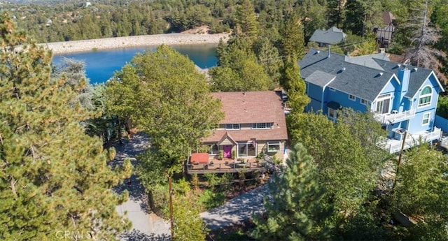 514 Emerald Dr, Lake Arrowhead, CA 92352 - view of subject property with a heavily wooded area and a nearby body of water