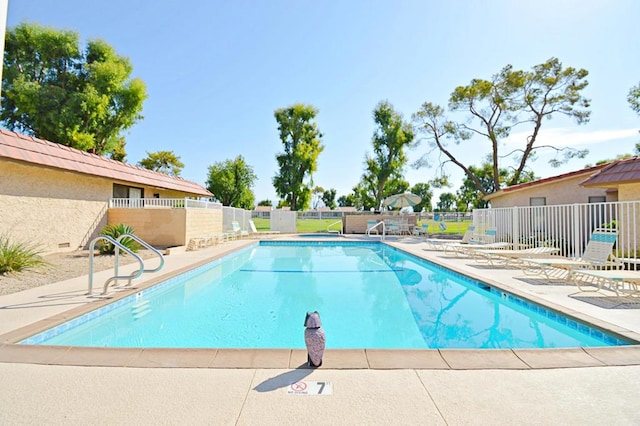 view of pool featuring a patio