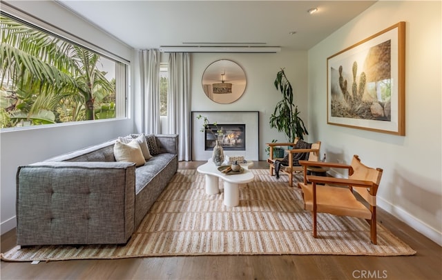 living area with wood-type flooring