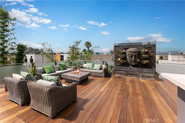 wooden deck featuring an outdoor living space