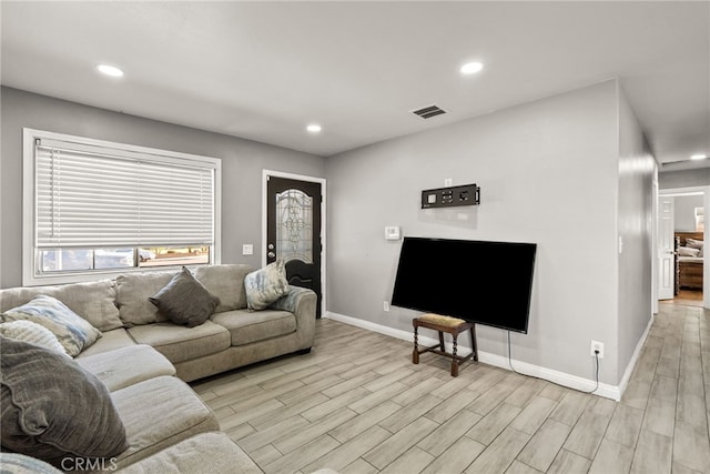 living room with light wood-type flooring