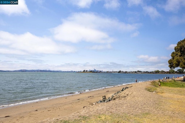 property view of water featuring a beach view