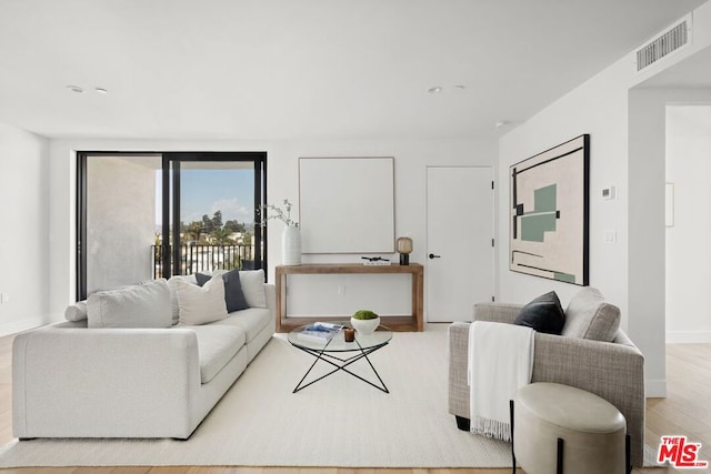 living room with light hardwood / wood-style floors