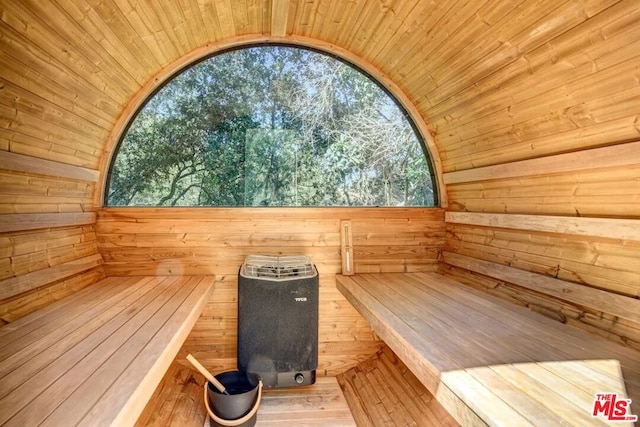 view of sauna featuring hardwood / wood-style floors