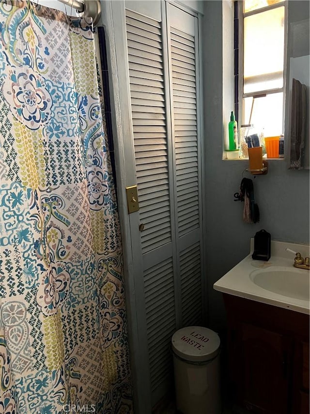 97390 Dome View Ave, Kennedy Meadows, CA 93527 - full bath with a closet, vanity, a shower with shower curtain, and toilet