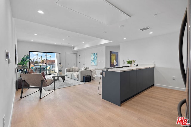 living room with light hardwood / wood-style flooring