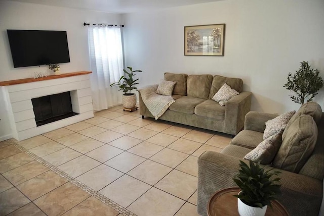 living room featuring light tile patterned floors