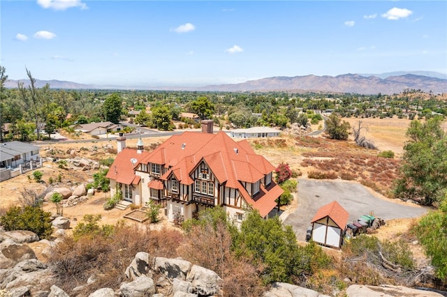 drone / aerial view with a mountain view