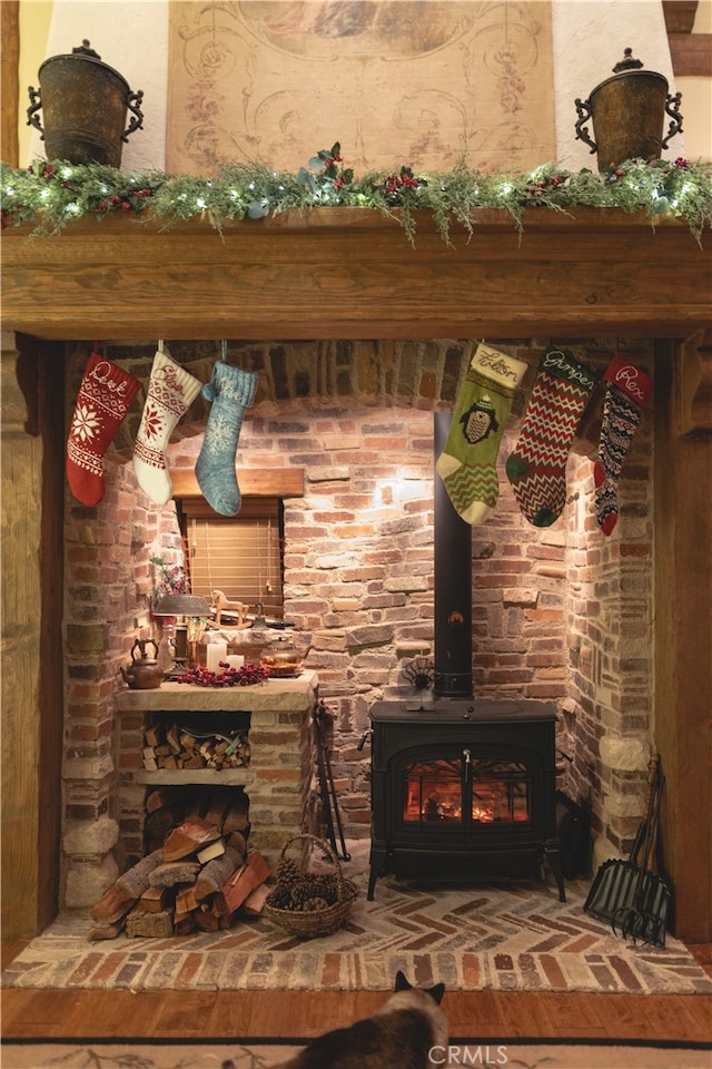 room details with a wood stove