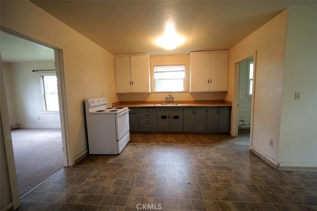 kitchen featuring white cabinetry, sink, and electric range