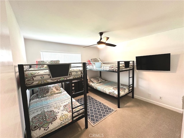 bedroom featuring carpet floors and ceiling fan