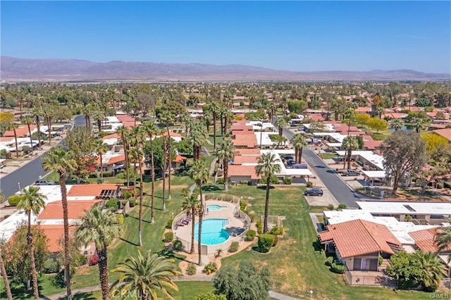 drone / aerial view featuring a mountain view