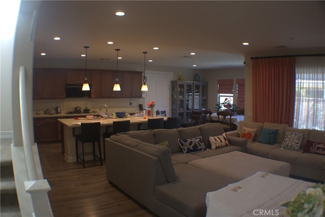 living room featuring dark hardwood / wood-style flooring