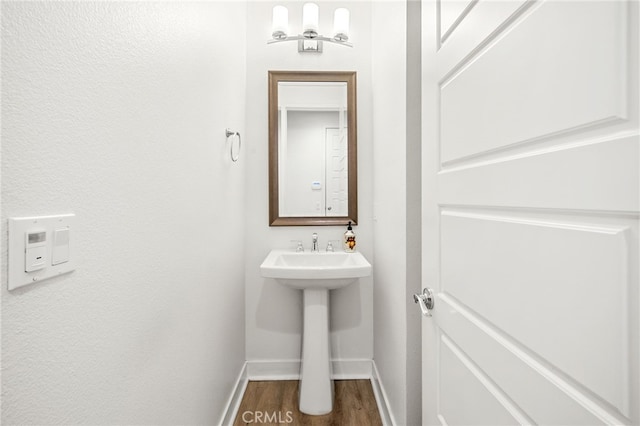 bathroom with wood-type flooring and sink