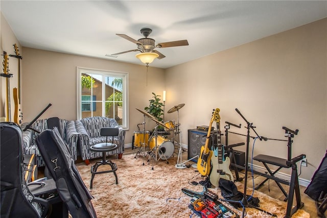 exercise area featuring ceiling fan