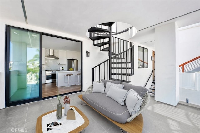 living room featuring light wood-type flooring