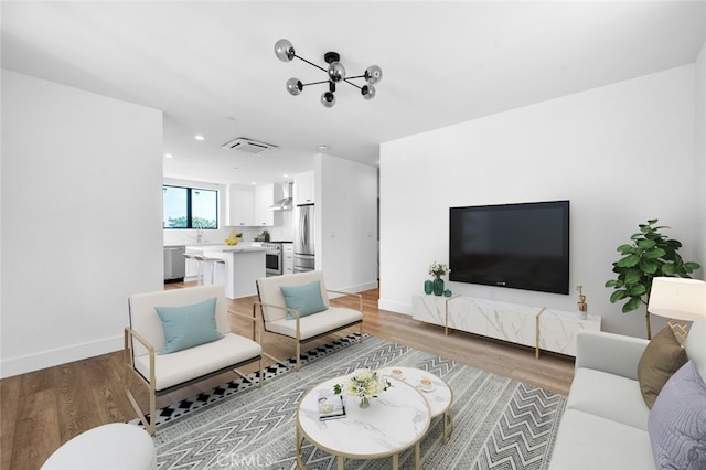 living room with hardwood / wood-style floors