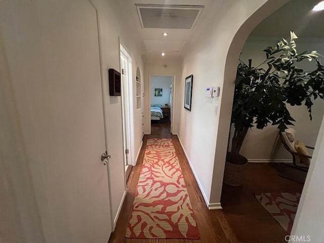 corridor with dark wood-type flooring