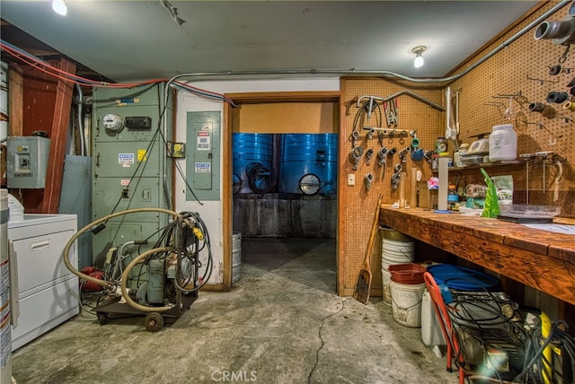 utilities featuring washer / clothes dryer and electric panel