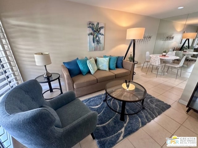 living room featuring light tile patterned floors