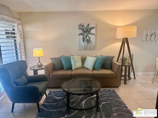 living room featuring tile patterned floors