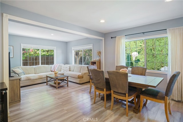 dining area featuring a wealth of natural light and light hardwood / wood-style floors