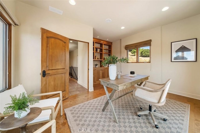 office area featuring light hardwood / wood-style floors