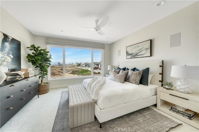 bedroom with carpet flooring and ceiling fan