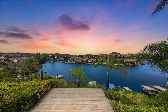 dock area featuring a water view