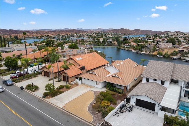 aerial view with a water and mountain view