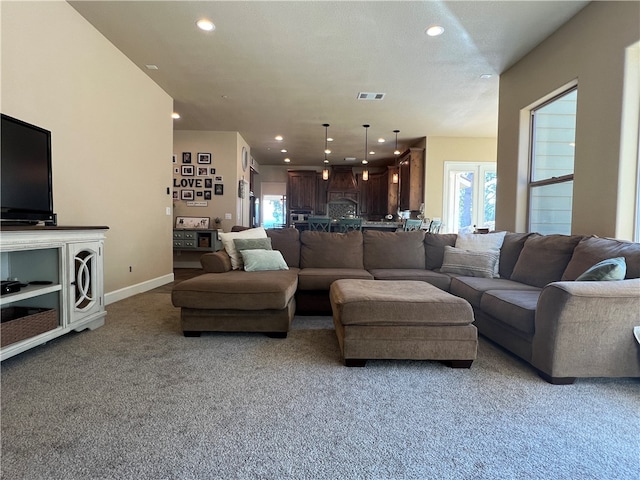 living room featuring carpet