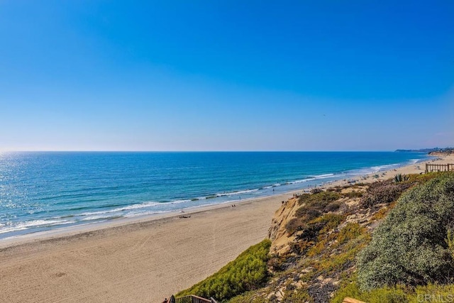 property view of water featuring a beach view