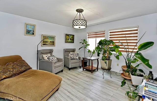 sitting room with light hardwood / wood-style flooring